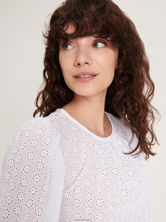 alb Reserved femei îmbrăcăminte bluza cu spate decorativ 648HZ341