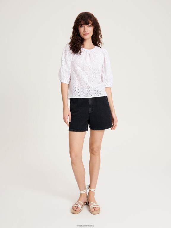 alb Reserved femei îmbrăcăminte bluza cu spate decorativ 648HZ341