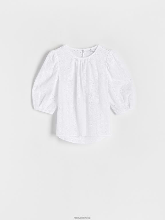 alb Reserved femei îmbrăcăminte bluza cu spate decorativ 648HZ341