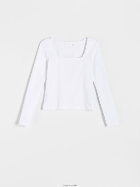 alb Reserved femei îmbrăcăminte bluză slim cu mânecă lungă 648HZ447