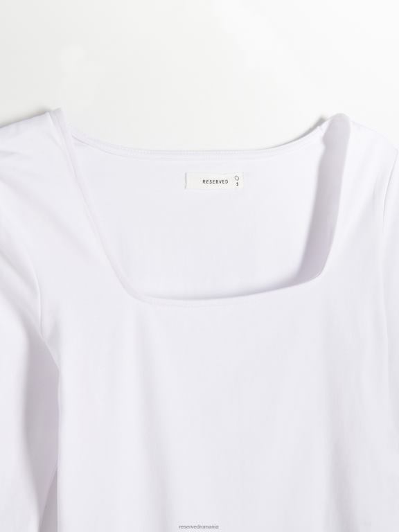 alb Reserved femei îmbrăcăminte bluză slim cu mânecă lungă 648HZ447