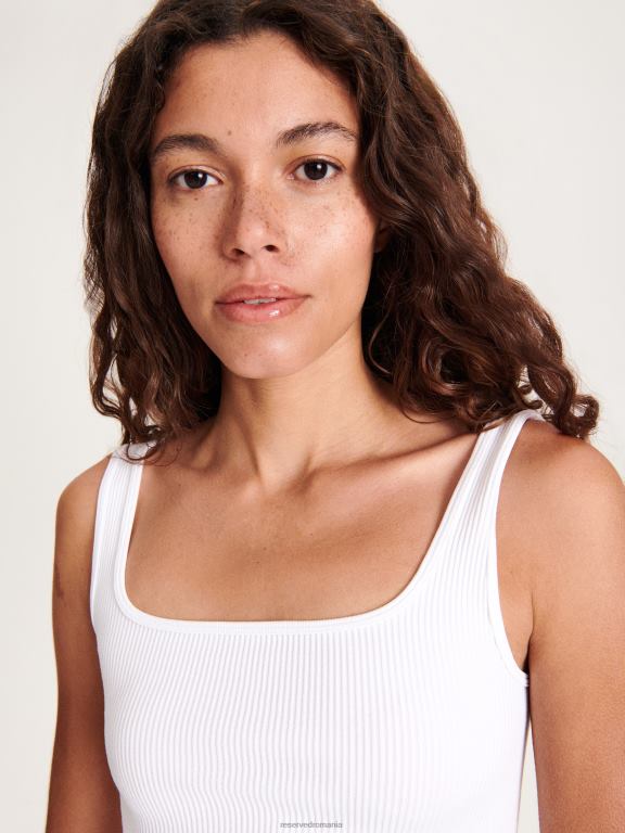 alb Reserved femei îmbrăcăminte crop top tricot în coastă 648HZ503