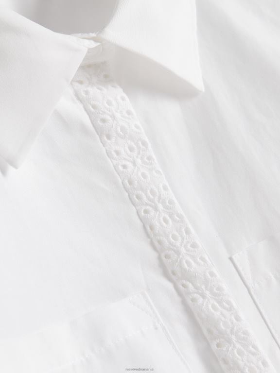 alb Reserved femei îmbrăcăminte cămașă cu inserții ajurate 648HZ340