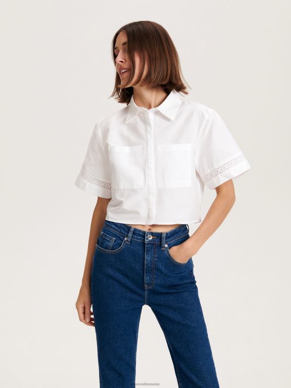 alb Reserved femei îmbrăcăminte cămașă cu inserții ajurate 648HZ340
