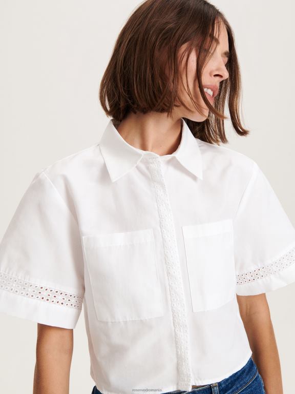 alb Reserved femei îmbrăcăminte cămașă cu inserții ajurate 648HZ340