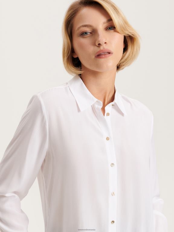 alb Reserved femei îmbrăcăminte cămașă cu nasturi decorativi 648HZ92