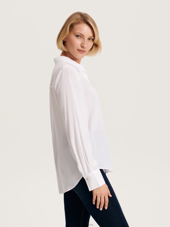 alb Reserved femei îmbrăcăminte cămașă cu nasturi decorativi 648HZ92