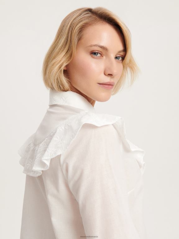 alb Reserved femei îmbrăcăminte cămașă din bumbac brodat 648HZ277