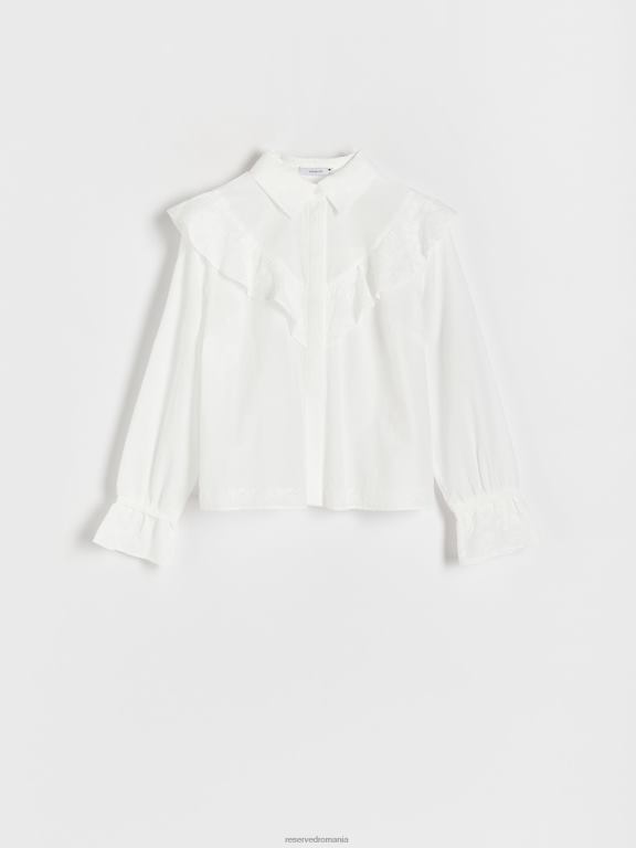 alb Reserved femei îmbrăcăminte cămașă din bumbac brodat 648HZ277