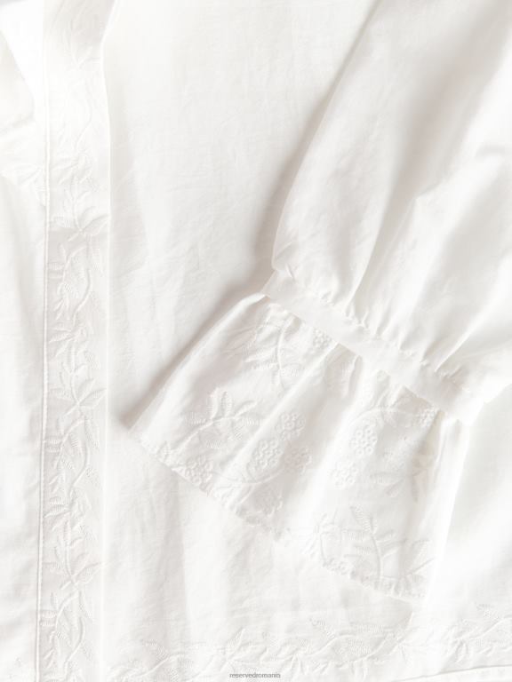 alb Reserved femei îmbrăcăminte cămașă din bumbac brodat 648HZ277