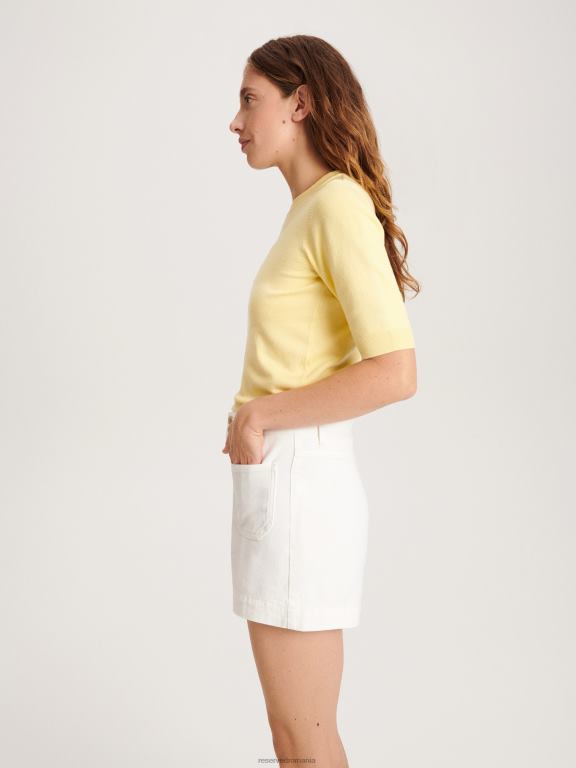 alb Reserved femei îmbrăcăminte pantaloni scurți din denim cu talie mare 648HZ558