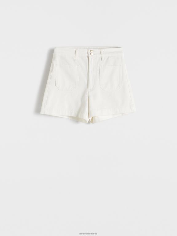 alb Reserved femei îmbrăcăminte pantaloni scurți din denim cu talie mare 648HZ558