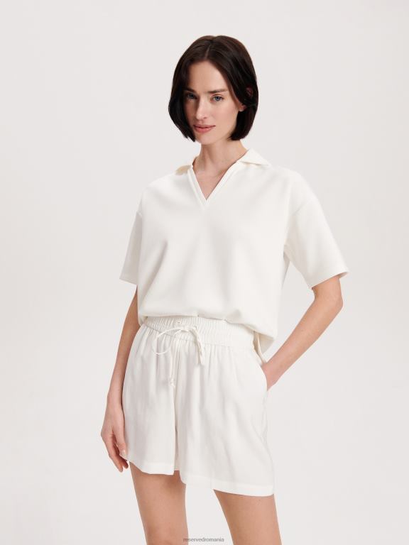 alb Reserved femei îmbrăcăminte pantaloni scurți din viscoză 648HZ578