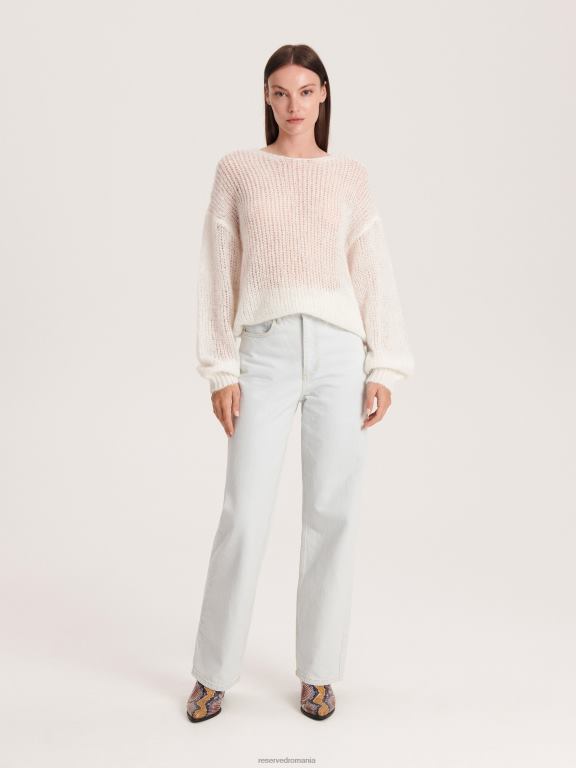alb Reserved femei îmbrăcăminte pulover ajurat cu amestec de lână 648HZ912
