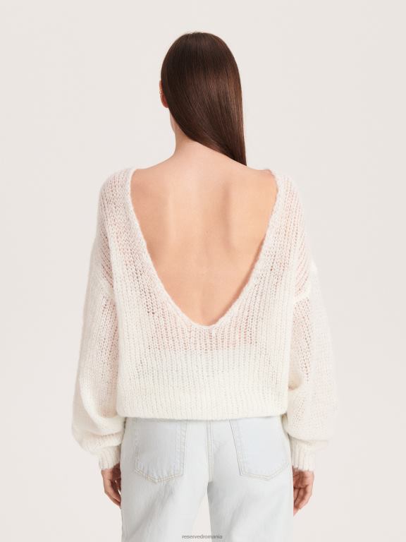 alb Reserved femei îmbrăcăminte pulover ajurat cu amestec de lână 648HZ912