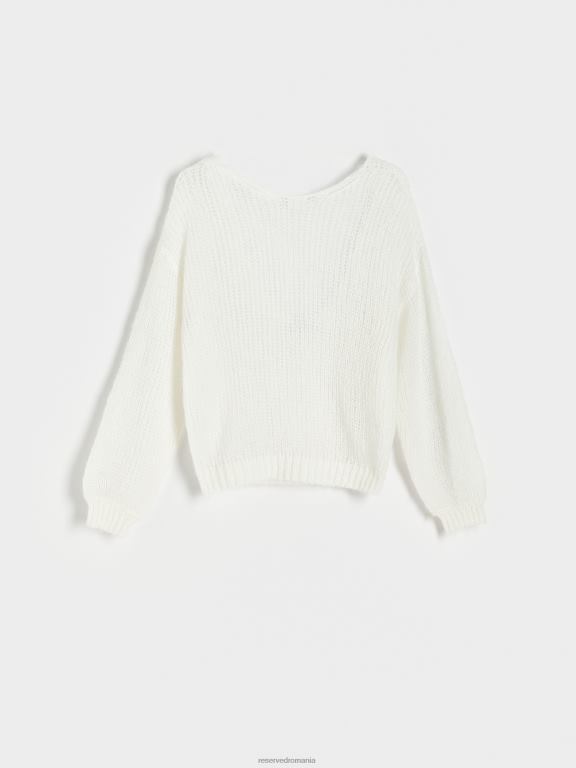 alb Reserved femei îmbrăcăminte pulover ajurat cu amestec de lână 648HZ912