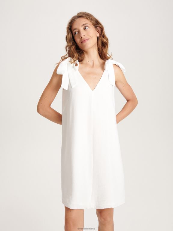 alb Reserved femei îmbrăcăminte rochie cu cravată în talie 648HZ85