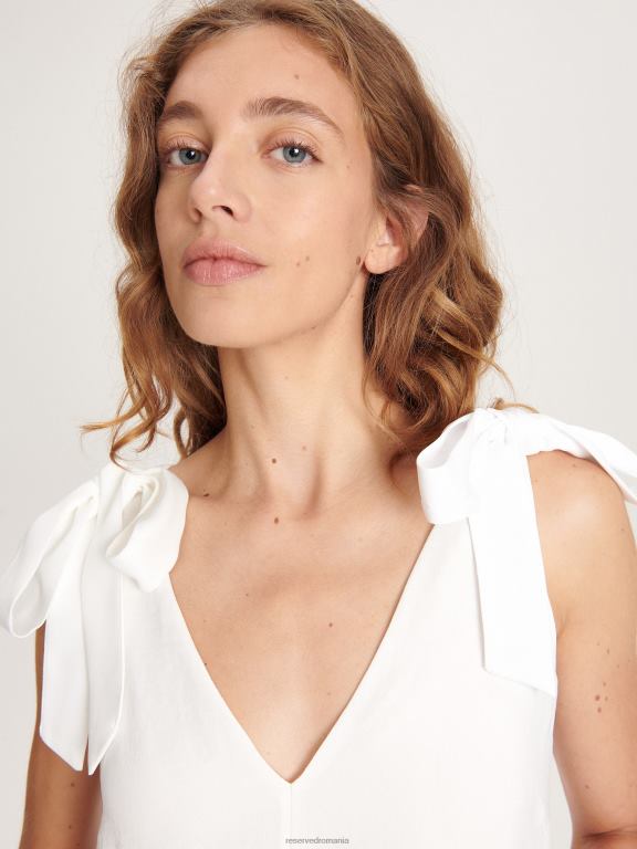 alb Reserved femei îmbrăcăminte rochie cu cravată în talie 648HZ85