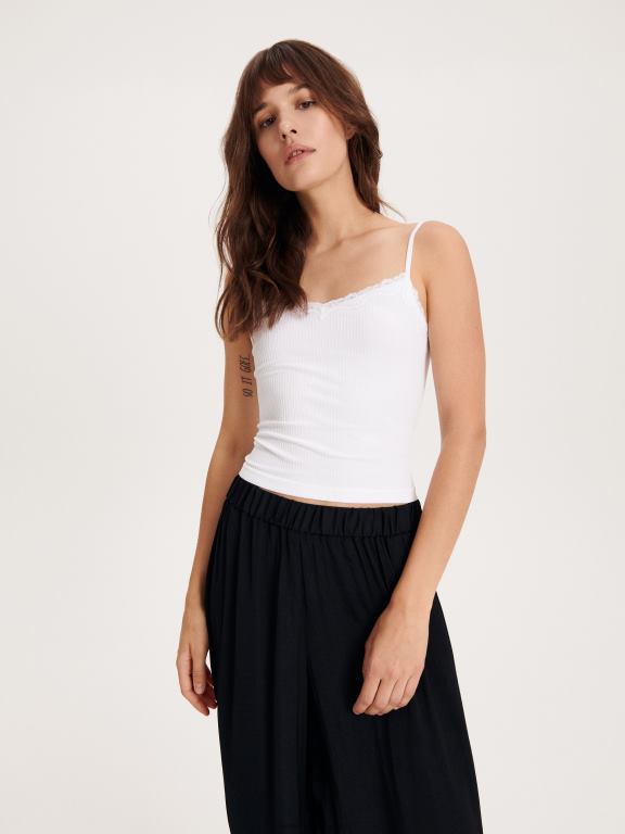 alb Reserved femei îmbrăcăminte top cu dantela 648HZ411