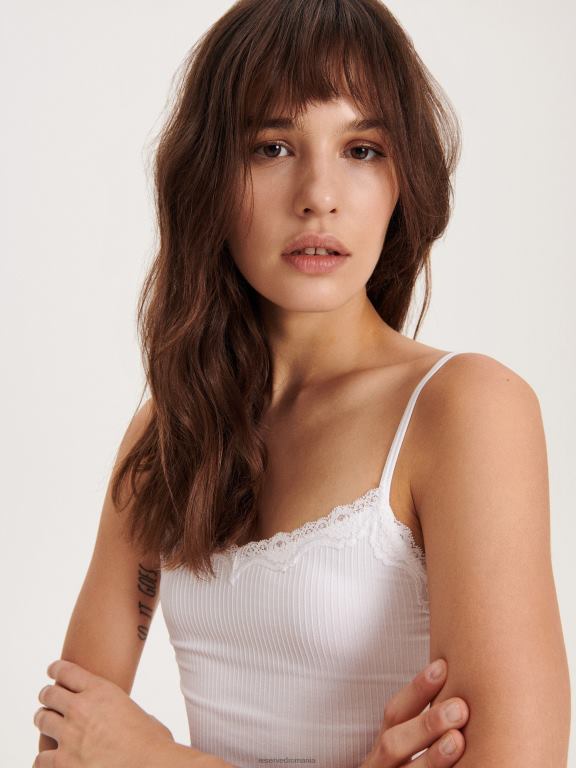 alb Reserved femei îmbrăcăminte top cu dantela 648HZ411