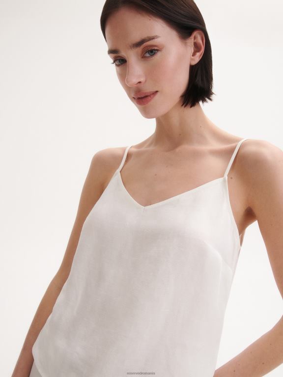 alb Reserved femei îmbrăcăminte top din amestec de in 648HZ322