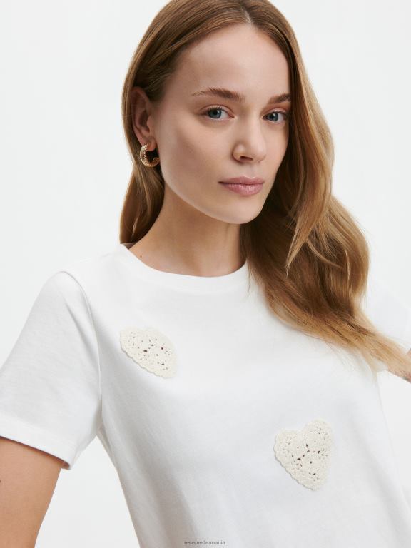 alb Reserved femei îmbrăcăminte tricou cu aplicatie 648HZ377
