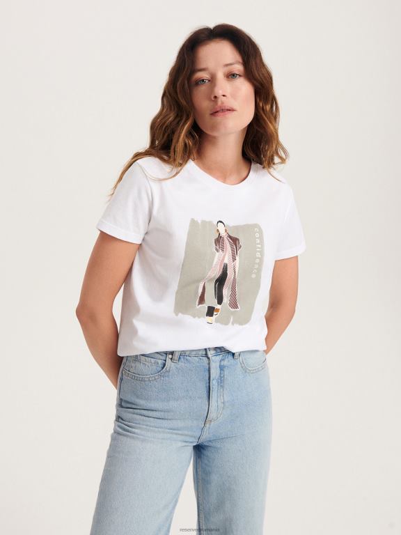 alb Reserved femei îmbrăcăminte tricou cu imprimeu 648HZ126