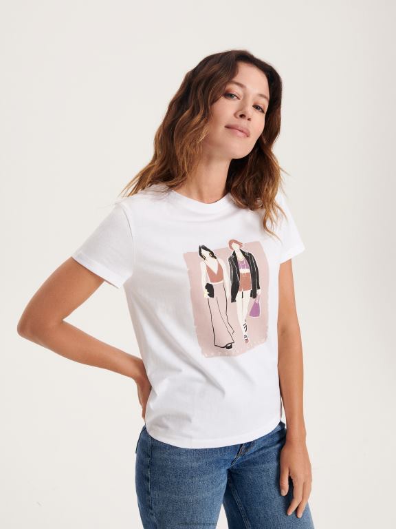 alb Reserved femei îmbrăcăminte tricou cu imprimeu 648HZ394