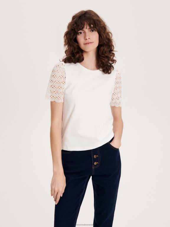 alb Reserved femei îmbrăcăminte tricou cu inserții pe scară 648HZ430