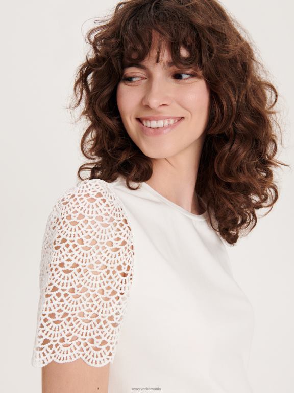alb Reserved femei îmbrăcăminte tricou cu inserții pe scară 648HZ430