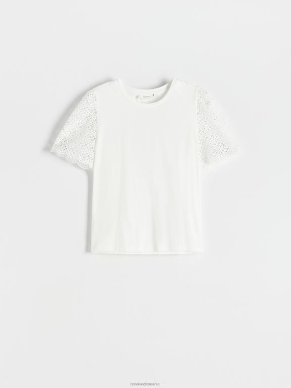 alb Reserved femei îmbrăcăminte tricou cu inserții pe scară 648HZ430