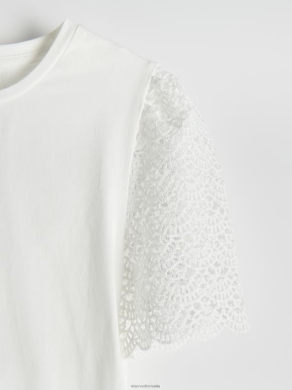 alb Reserved femei îmbrăcăminte tricou cu inserții pe scară 648HZ430