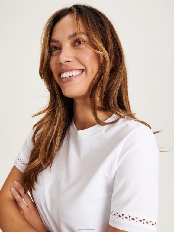 alb Reserved femei îmbrăcăminte tricou cu maneca decorativa 648HZ416