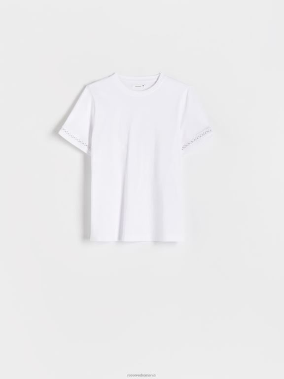alb Reserved femei îmbrăcăminte tricou cu maneca decorativa 648HZ416