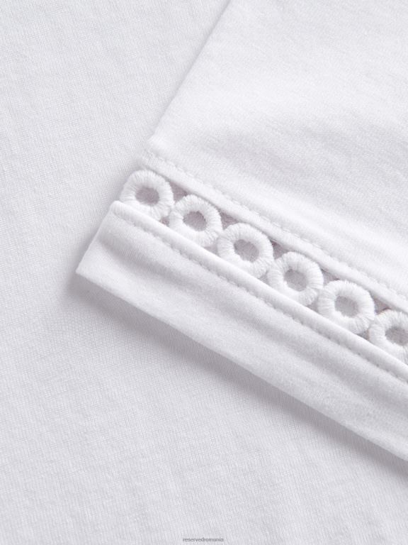 alb Reserved femei îmbrăcăminte tricou cu maneca decorativa 648HZ416
