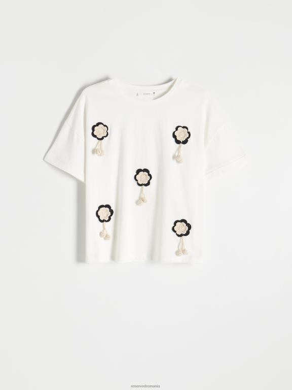 alb Reserved femei îmbrăcăminte tricou cu model brodat 648HZ454