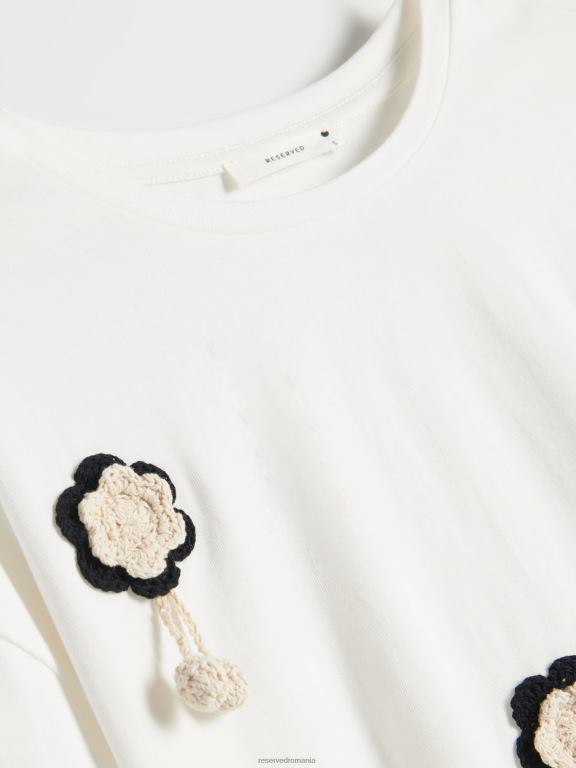 alb Reserved femei îmbrăcăminte tricou cu model brodat 648HZ454