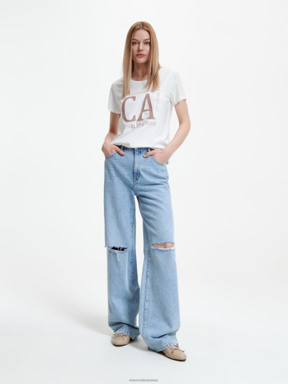 alb Reserved femei îmbrăcăminte tricou din bumbac 648HZ474