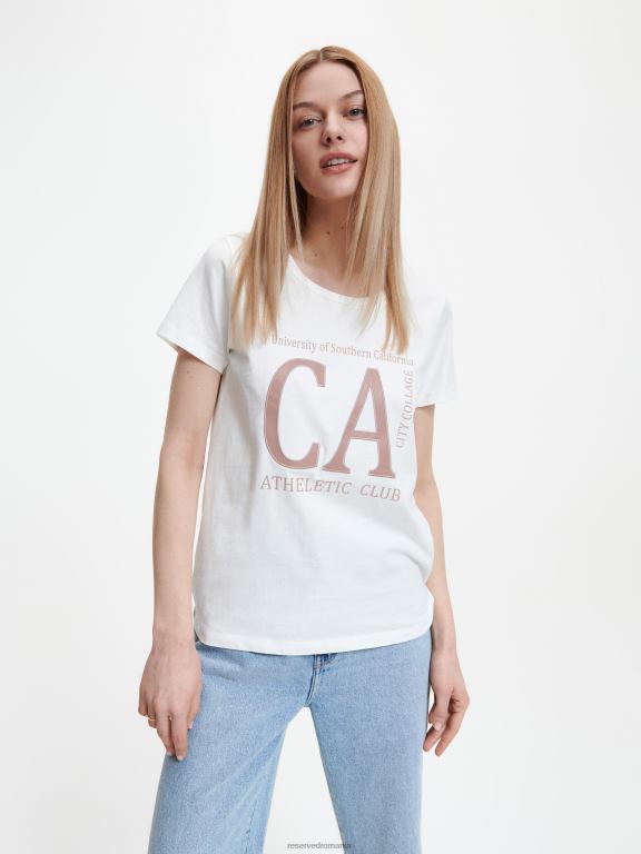 alb Reserved femei îmbrăcăminte tricou din bumbac 648HZ474