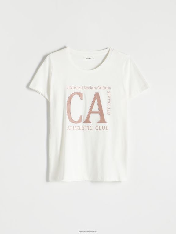 alb Reserved femei îmbrăcăminte tricou din bumbac 648HZ474