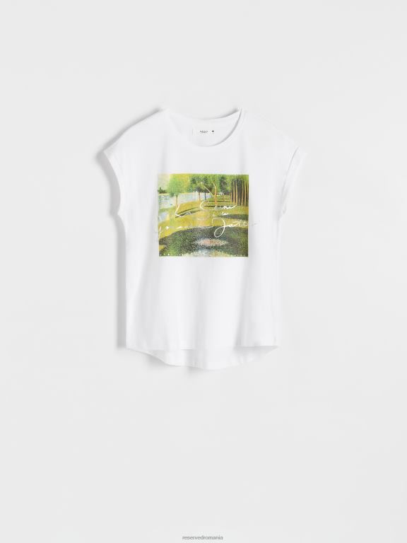 alb Reserved femei îmbrăcăminte tricou kimono cu imprimeu 648HZ14