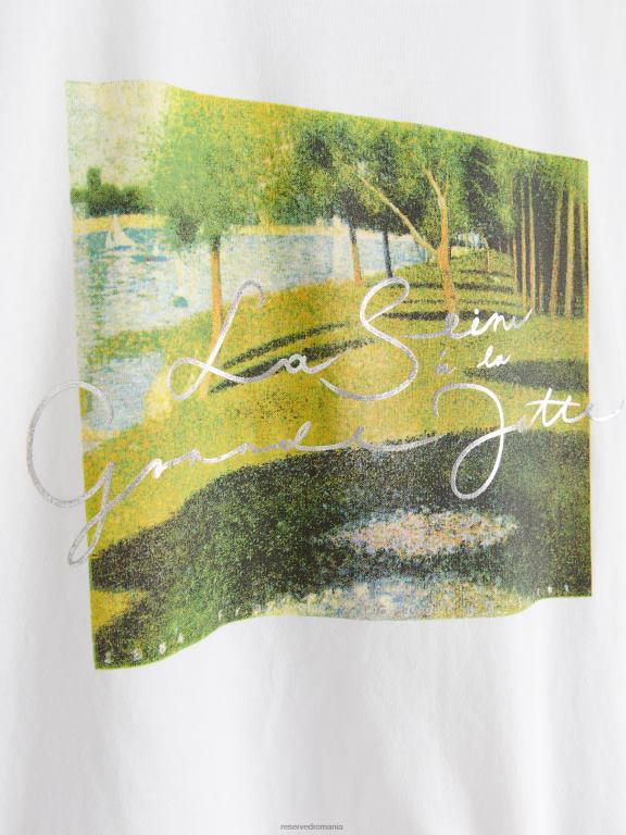 alb Reserved femei îmbrăcăminte tricou kimono cu imprimeu 648HZ14