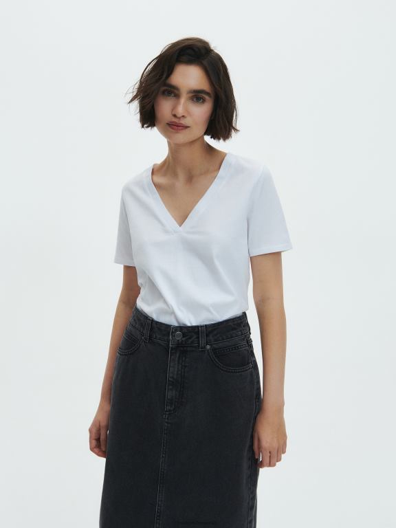 alb Reserved femei îmbrăcăminte tricou nou regular fit 648HZ420