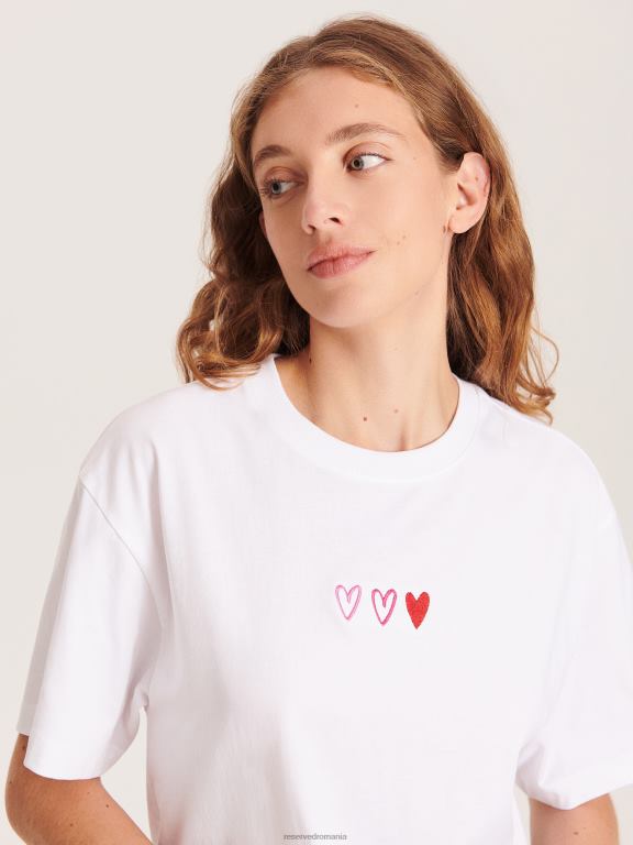 alb Reserved femei îmbrăcăminte tricou regulat cu broderie 648HZ429