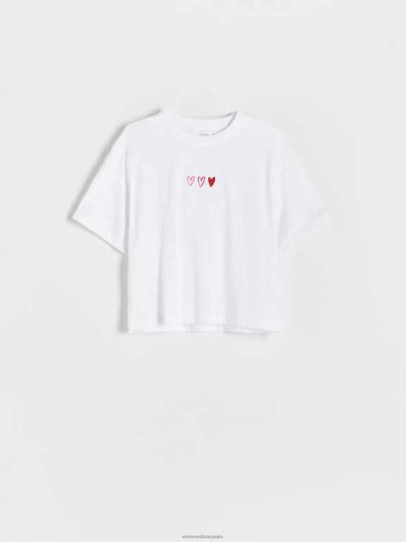 alb Reserved femei îmbrăcăminte tricou regulat cu broderie 648HZ429