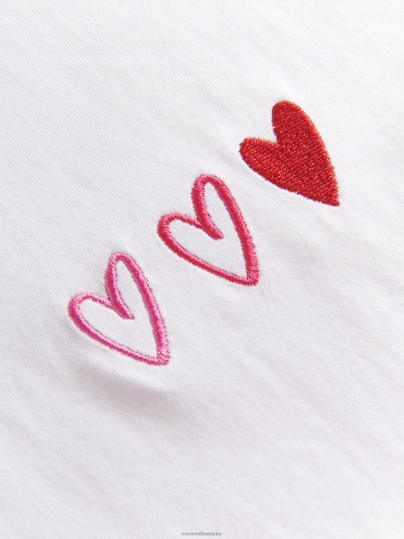 alb Reserved femei îmbrăcăminte tricou regulat cu broderie 648HZ429