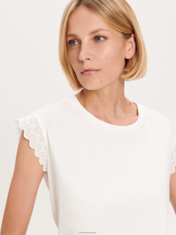 alb Reserved femei îmbrăcăminte tricou regulat cu detalii cu volane 648HZ483