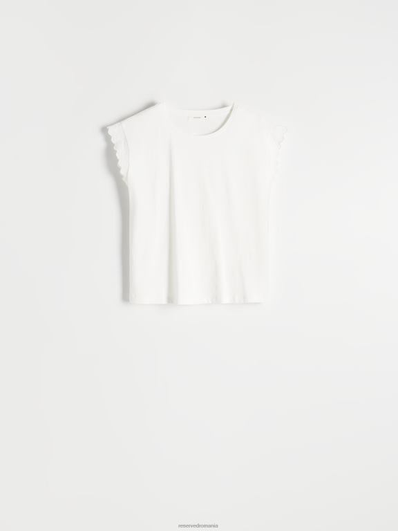 alb Reserved femei îmbrăcăminte tricou regulat cu detalii cu volane 648HZ483