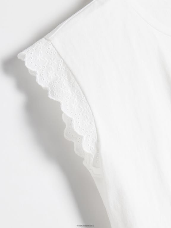 alb Reserved femei îmbrăcăminte tricou regulat cu detalii cu volane 648HZ483