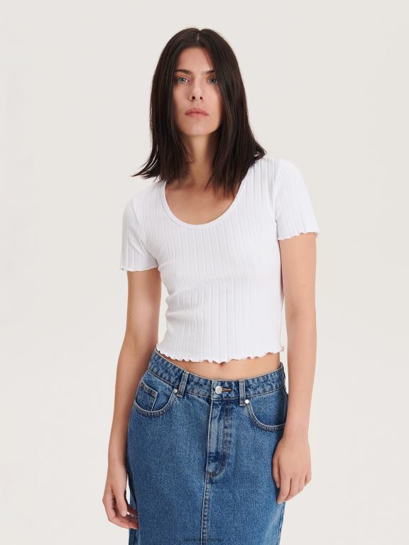 alb Reserved femei îmbrăcăminte tricou slim fit 648HZ455